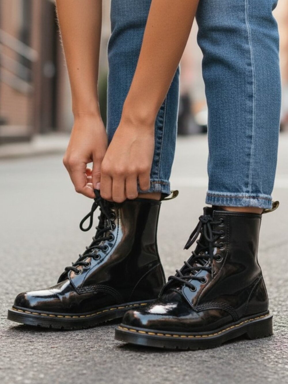 Dr. Martens 1460 Patent Lamper Leather Lace-Up Combat Boots